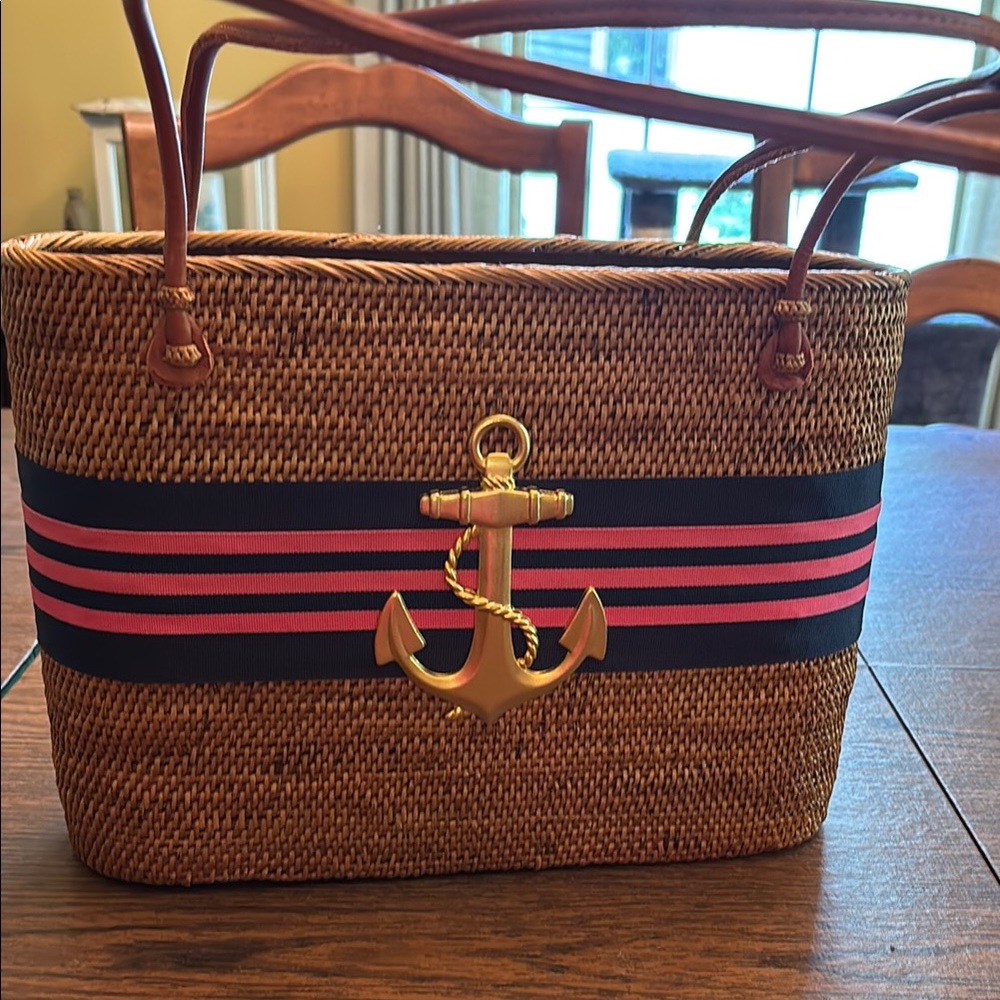Nautical Brown Tote with Gold Anchor